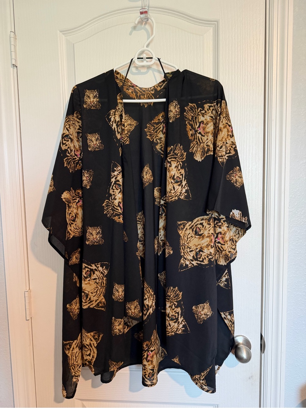 LF Black Kimono Cardigan with Gold Tiger Print